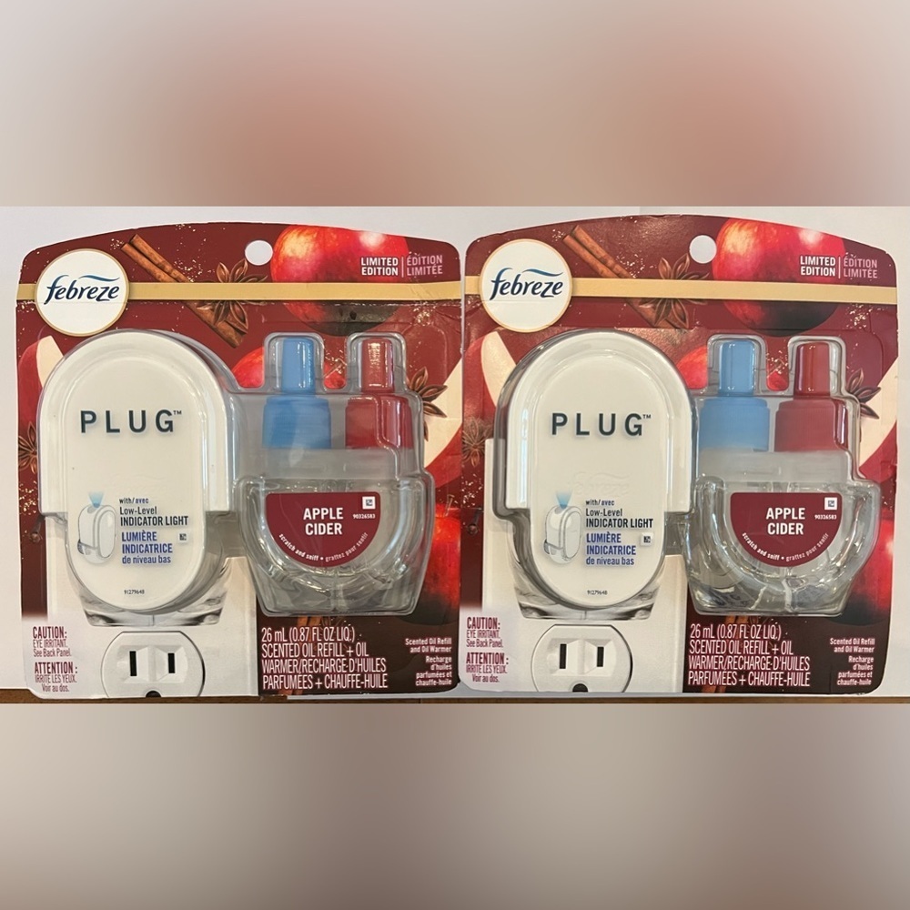 NWT set of 2 febreze fade defy plug in air freshener starter kit apple cider